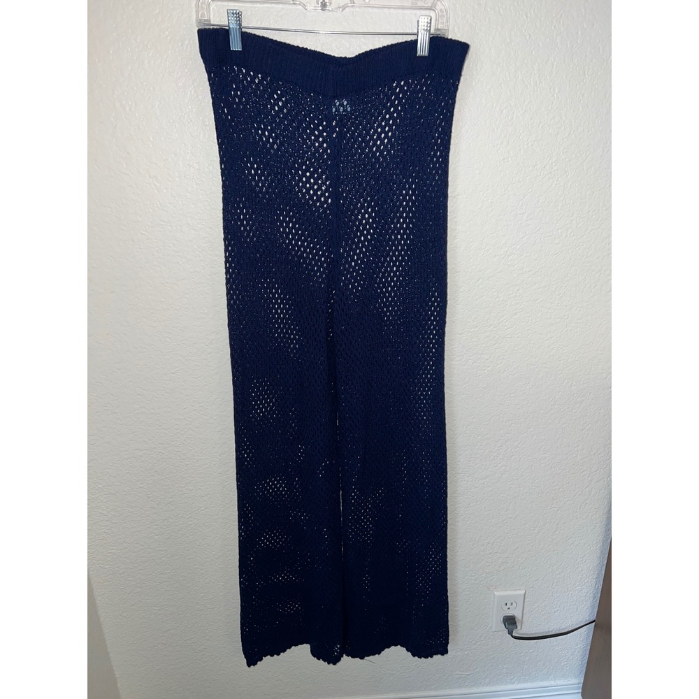 Shade & Shore Navy Blue Crochet Knit Beach Cover Up Pants Wide Leg Large 12-14